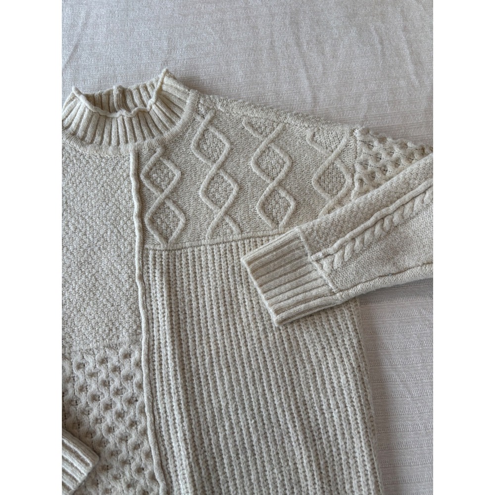 Cream Cable-Knit Mixed-Texture Sweater - Women's